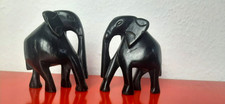 2 Holz Elefant Figuren – handgeschnitzt, schwarz, asiatische Deko, Vintage