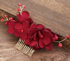 Kristall Haarkamm Perlen Rot Hochzeit Party Tiara Braut Haarschmuck Blumen