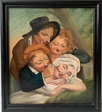 Ölbild Landschaft mit Personen Genreszene 19. Jahrhundert Antik Anonym