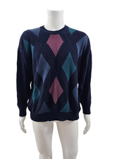 L Pullover navy bla FILATI bunt bedruckt 40% Wolle elegant klassisch