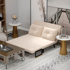 HOMCOM Schlafsofa, Zweisitzer mit Bettfunktion, Schlafcouch mit Samtoptik Beige