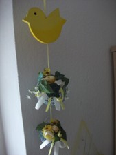 Fenster Deko Hänger - 2 Weidenkugeln mit Holzvogel