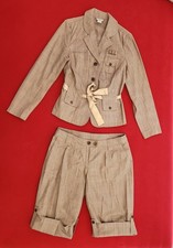 Damen Sommer Hosen-Anzug Blazer + Bermuda -Short braun 100% Baumwolle Gr. 40 NEU