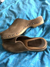 CLOGS*HOLZCLOGS ESPRIT❤️VINTAGE RETRO❤️GR.39 HELLBRAUN WILDLEDER NIETEN❤️