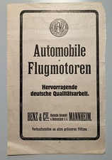 Original Werbeanzeige Werbung Reklame Benz Mannheim Flugzeug Auto ca. 1915