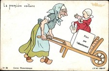 Ak Alte Frau mit Schubkarre, Baby, Tracht, Humor - 3943036