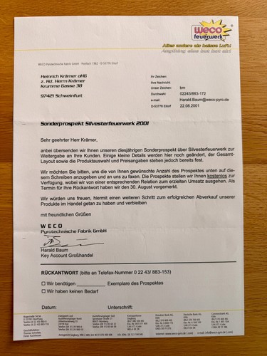 Weco feuerwerk brief - weco,