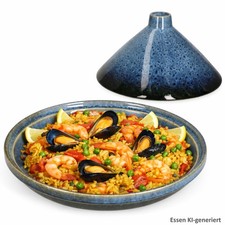 Tajine Steingut blau schwarz