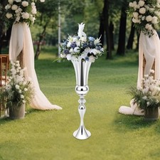 74CM Moderne Bodenvase Gro?e Blumenvase Metall Vase Silber Home Dekoration DE