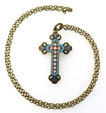 Antiker Messing Emaille Kreuz Anhänger/ Kruzifix - wohl Frankreich