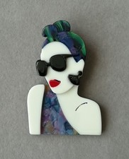 Retro Brosche Dame Haarband Acryl Mode 60er 70er Style Lady Frauen Kopf Schleife