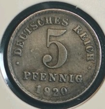 5 Pfennigs 1920 G  - Wilhelm II type 2 - small shield in Vorzüglich#21/162