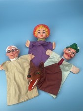 Handpuppen, Kasperlepuppen, Rotkäppchen und der Wolf, 4 Puppen Vintage, selten !