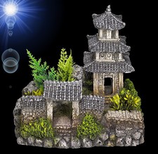 Aquarium Deko 🍀 ASIATISCHER TEMPEL ✚ PFLANZEN 🍀 Dekoration Höhle Zubehör (020)