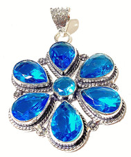 SCHWEIZ BLAU TOPAS EDELSTEIN SCHMUCK ANHÄNGER 925 STERLINGSILBER