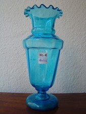 267❚ antike farbige blaue Glasvase (mundgeblasen) mit Abriss ca. 1850-1900