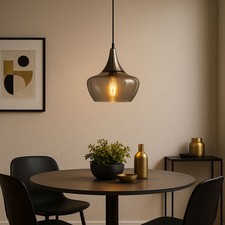 Hängelampe Esszimmerleuchte Pendelleuchte Retro rauch Glas Metall nickel E14