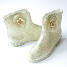 Gummistiefel, Gr. 35 / 36, Glitzer, Glitter, transparent, Blume, Absatz 3 cm