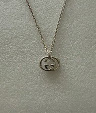 Gucci 925 Silber Halskette Mit GG Anhänger Interlocking 50cm