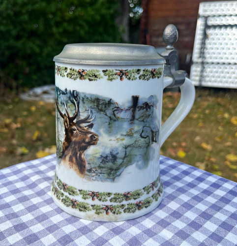 Vintage jagd bierkrug mit - vintage, jagd-bierkrug