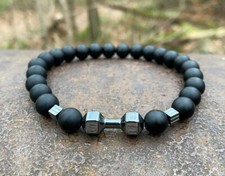 Onyx Armband Hantel Naturstein Energie Armband Damen Herren Yoga Perlenarmband