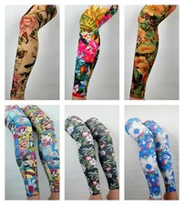 Gemusterte Strumpfhose ohne Fuß bedruckt Funky Alternative Tattoo Straps Qualität  