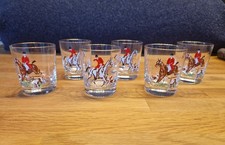 6 große Schnapsgläser mit Goldrand und Motiven der Fuchsjagd