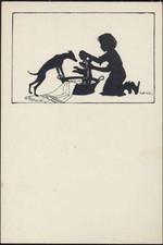 20035296 - Kind, Hunde, Badewanne, Scherenschnitt,sign. Carus AKU2 Kinder