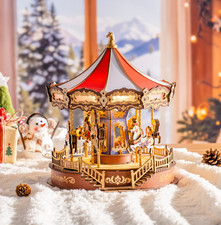 Rolife 3D Holzpuzzle Klassische Karussell-Spieluhr mit LED-Beleuchtung Geschenke