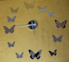 WANDUHR SCHMETTERLINGE silber, chrom riesige design Uhr, Wanddeko Butterfly