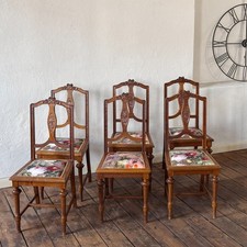 Antikes Stuhlset Gründerzeit Jugendstil Esszimmer Stühle 6er Set Blumen Samt neu