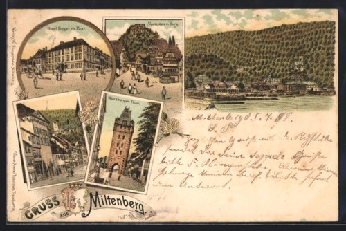 Lithographie miltenberg hotel - lithographie, miltenberg,