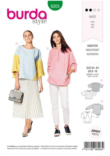 Burda b6203 damen sweatshirts - burda,