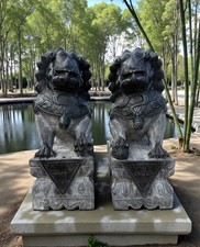 Chinesische Tempellöwen Wächterlöwen China Naturstein Garten Skulpturen 50cm
