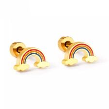 Kinder Damen Ohrringe Ohrstecker Regenbogen Edelstahl  Trend Gelbgold Neu