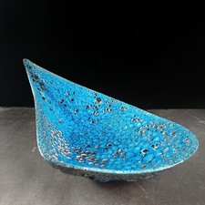 Mid Century Sea Foam Lava Bright Blue Rare Schale Vallauris Émaux des glacier