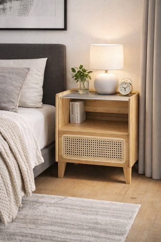 Navaris nachttisch rattan mit - nachttisch,