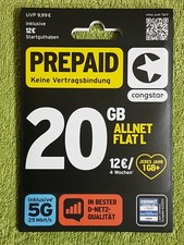 Congstar Prepaid Karte inklusive 12€ Startguthaben unbenutzt nicht Aktiviert