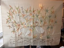 Handbemaltes Seidenbild / Wandbehang – Exotische Vögel & Bambus – ca. 84×110 cm