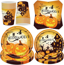 50 Stück Halloween Partygeschirr Kürbis Geschirrset Dekoration