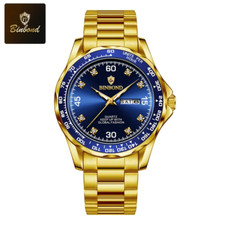 Elegante Herren Armbanduhr, Edelstahl Armband Gold, BINBOND Herrenuhr