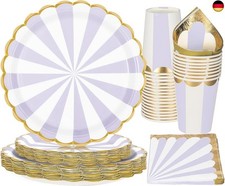 PARTY GO Partygeschirr Set, 96 Stück Thema Partygeschirr Set, Lila und weiß g