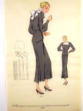 Modegrafik der 30er Jahre °dame mit zigarette" Rarität Kleider Damen Kleid