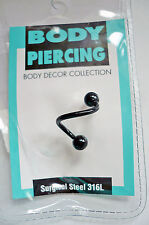 2 x Spirale Edelstahl Piercing Augenbrauen Lippe Intim Ohr schwarz Schmuck
