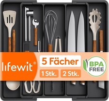 Lifewit Besteckkasten Schubladen Organizer 57 cm x 38 cm Schwarz Kunststoff erwe