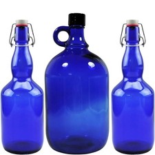 3 x Blaue Glasflasche 2 / 0,75 Liter Ölflasche Weinflasche Wasserflasche Gallone