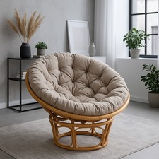 Handgefertigter Papasan Rattansessel mit Kissen – Ø 80/100/110 cm – Beige