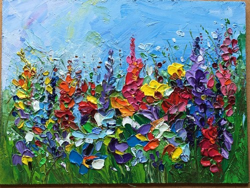 Klein ölgemälde wildblumen - klein-Ölgemälde,