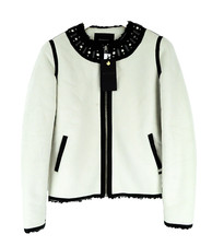 Maison Scotch Damenjacke S Kunstleder Wildleder Off-White Kurz Mit Nieten