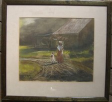 Pastell gemälde frau mit - ::,